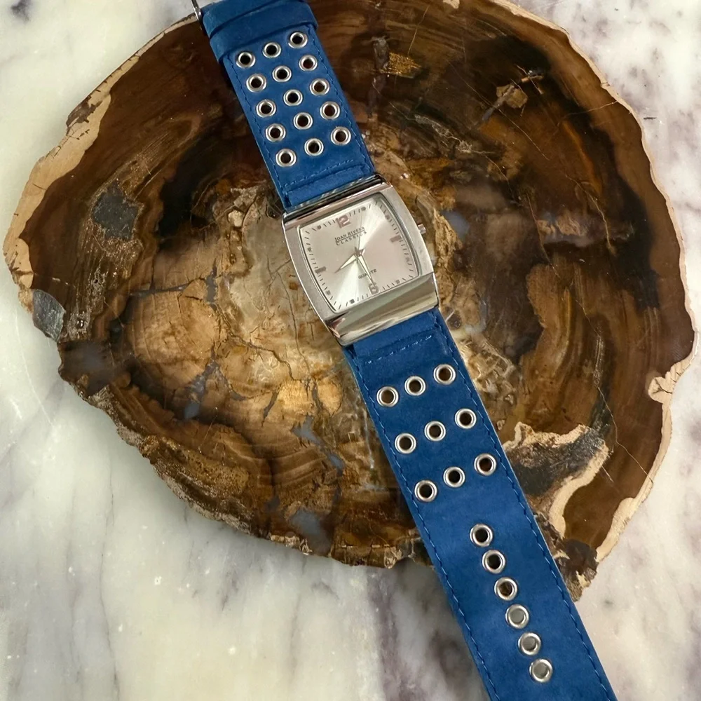 Joan Rivers Blue Suede Strap Watch with Silver-Tone Case